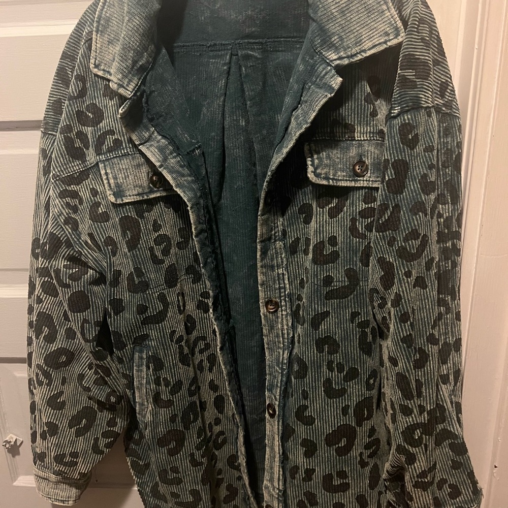 Corduroy Leopard Shacket Oversized | Blue & Black NWOT - Picture 4 of 7